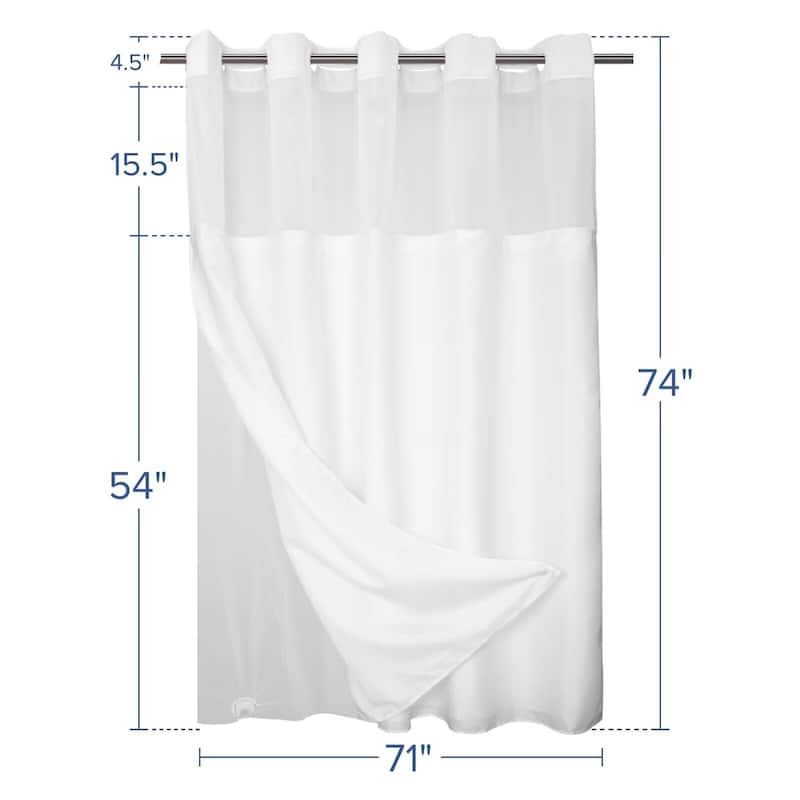 No Hook Slub Linen Texture Shower Curtain with PEVA Snap-in Liner