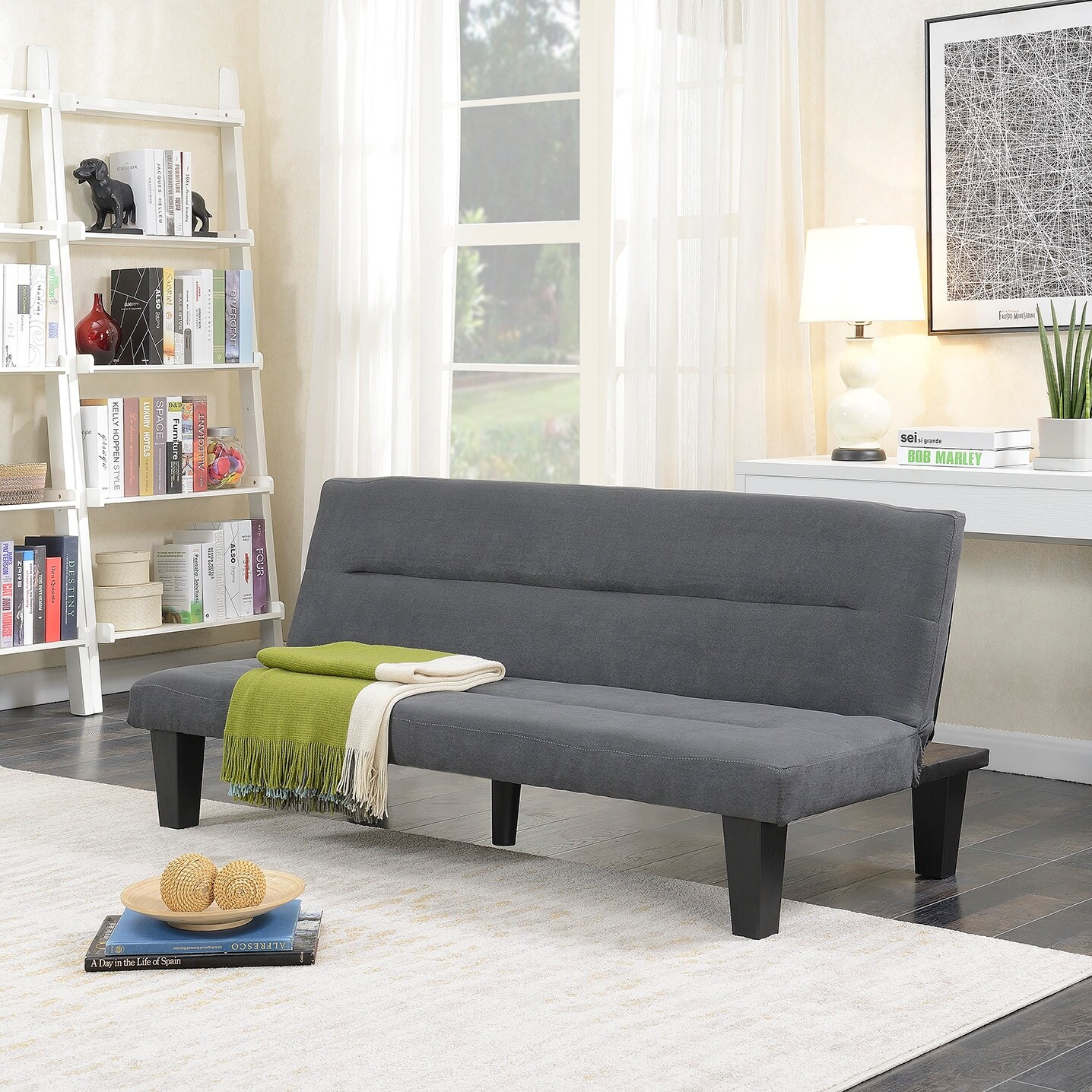 Belleze Premium Convertible Sofa Futon Microfiber Couch Bed Legs Multi Functional Adjule