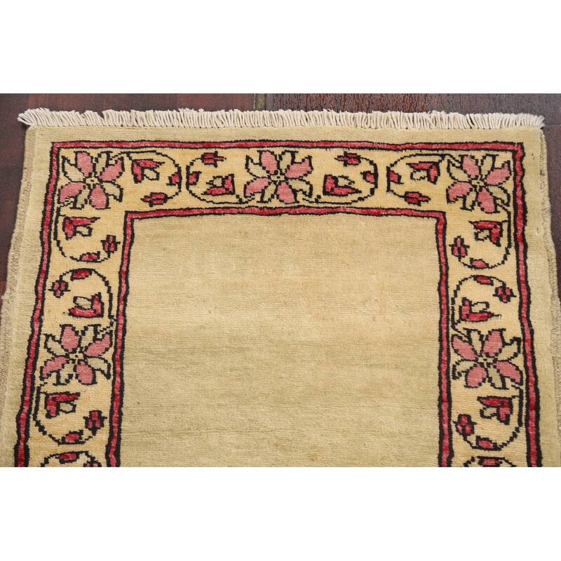 Geometric Oriental Wool Gabbeh Kashkoli Area Rug Hand-knotted Carpet - 1'11" x 2'6"