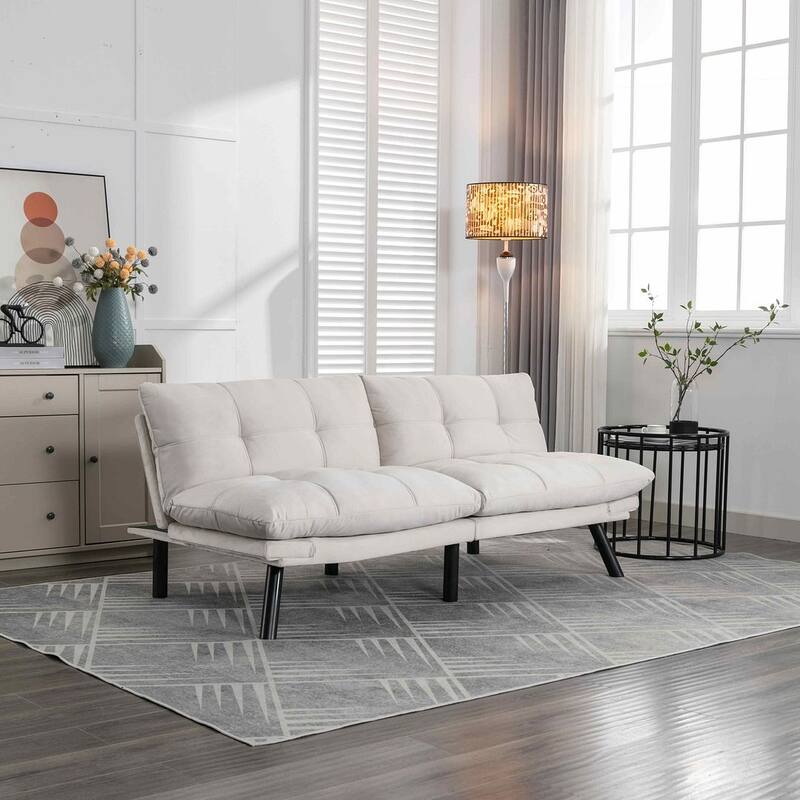 Modern Upholstered 2-Seater Sofa Bed with Adjustable Backrest and Armrests - 70:l - Cream
