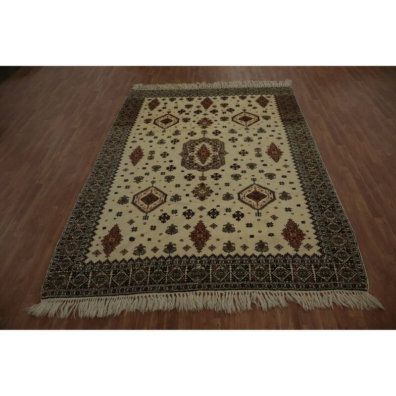 Hand Knotted Oriental 100% Wool Carpet Modern Floral Beige & Ivories Moroccan Area Rug - 10' 1'' X 7' 1''