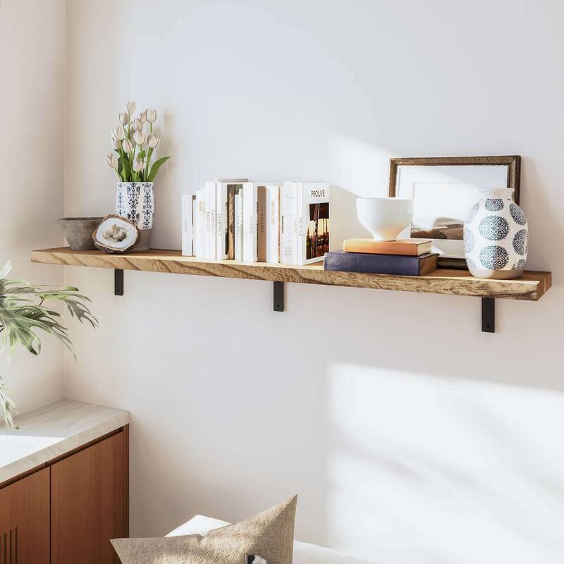 Wallniture Cervo Floating Shelves, Wall Bookshelves, 60" or 72'' Long, 11.25'' Deep, 1.5'' Thick Wood Board, Burnt