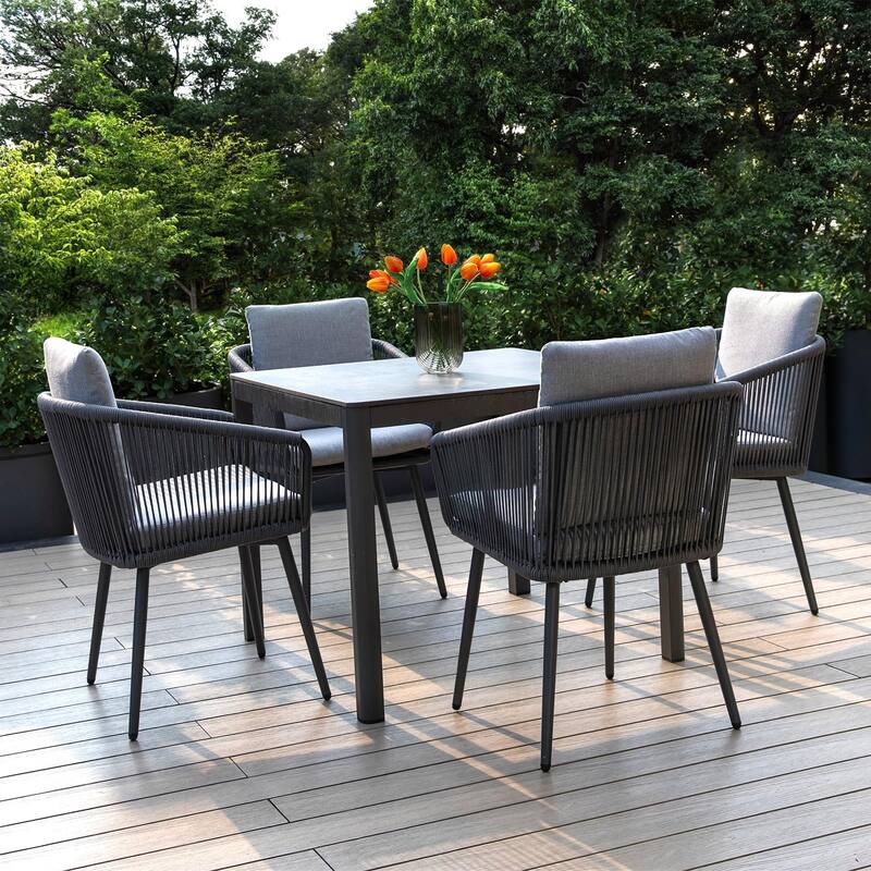 Outdoor Woven Rope Dining Chairs with Armrests (Set of 2)