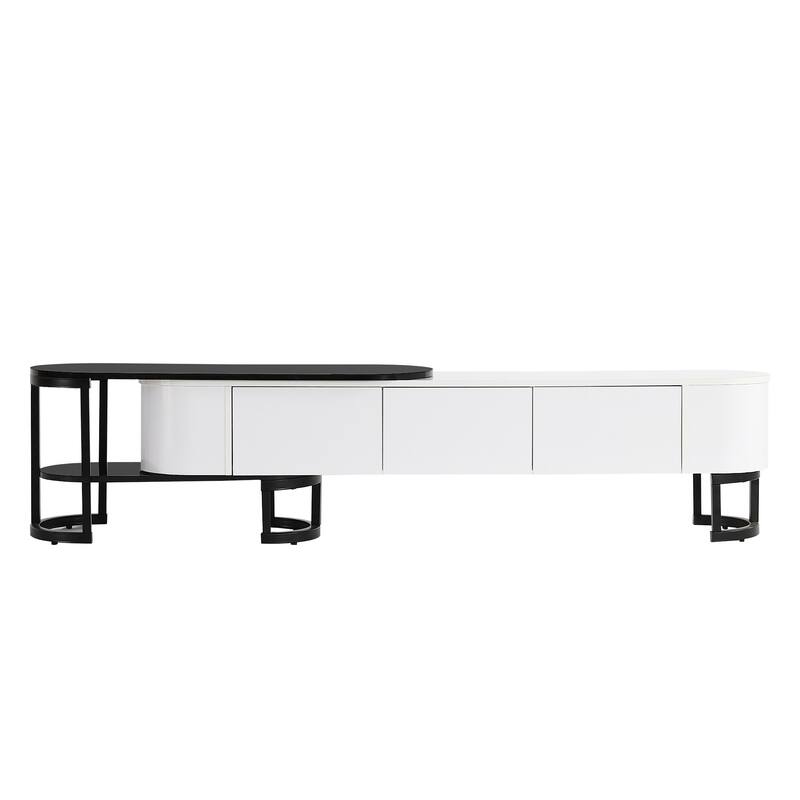 67.7"-76.4" Modern TV Stand with Adjustable Length & Height, 3 Storage Drawers, Metal Legs for Living Room
