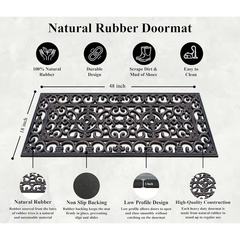 A1HC Rubber Iron Beautiful Hand Finished Elegant Large Double Doormat 18"X48"