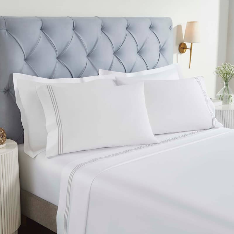 Superior Brandon Cotton Three-Line Embroidered Bed Sheet Set