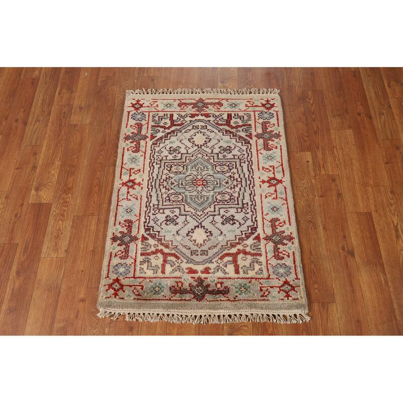Heriz Serapi Indian Accent Foyer Rug Hand-Knotted Wool Carpet - 2'0" x 3'0"