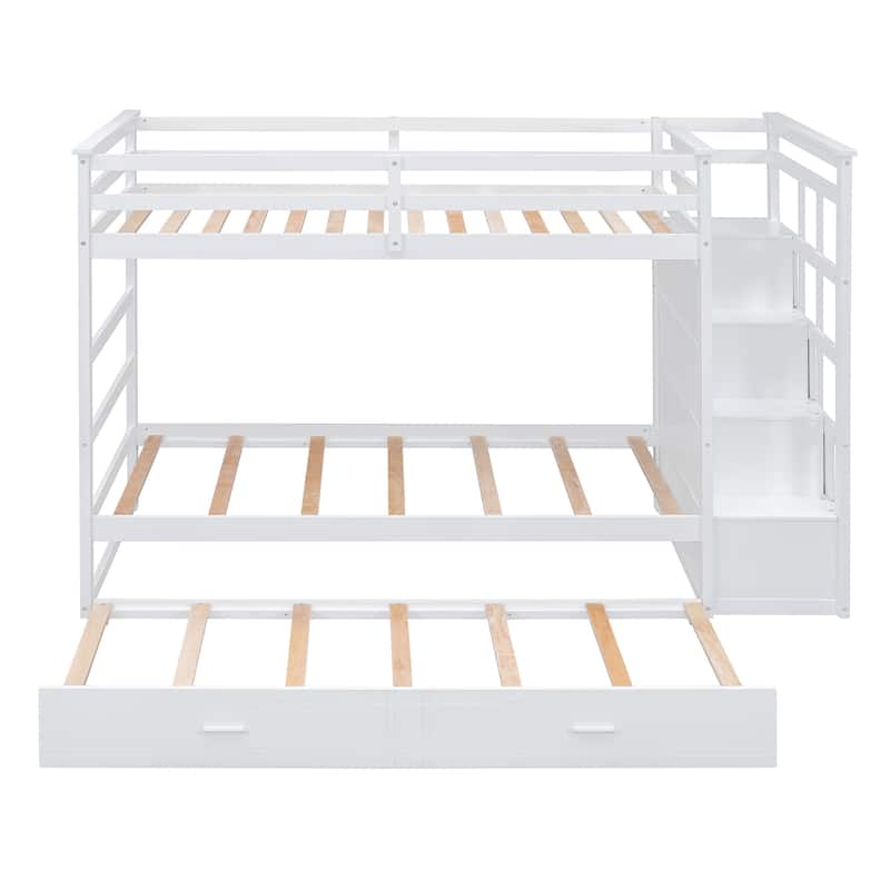 Twin Over Twin Bunk Bed with Trundle, Drawers and Storage Staircase