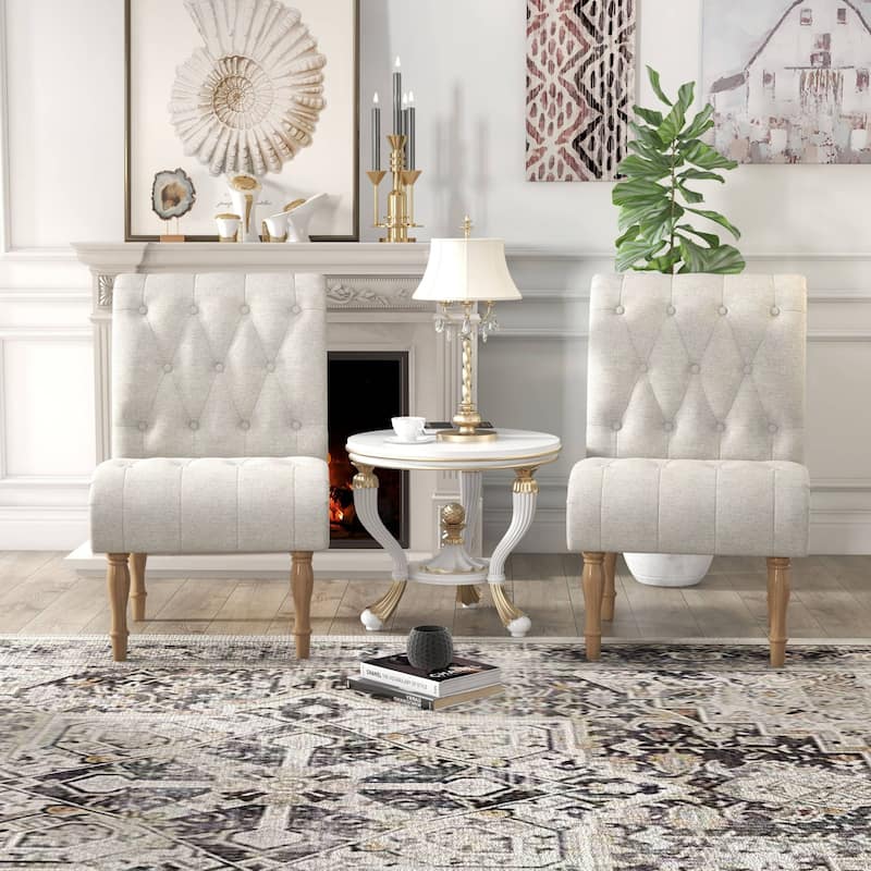 Upholstered Accent Lounge Chair for Bedroom Living Room Armless Slipper Chair with Wood Legs