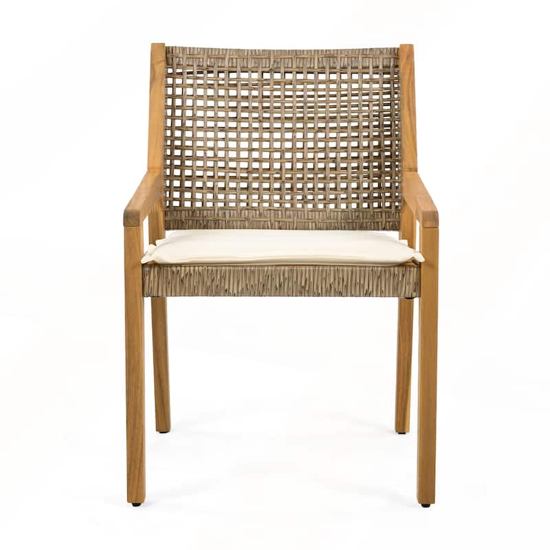 Outdoor Dining Chairs with Cream Cushion Set of 2