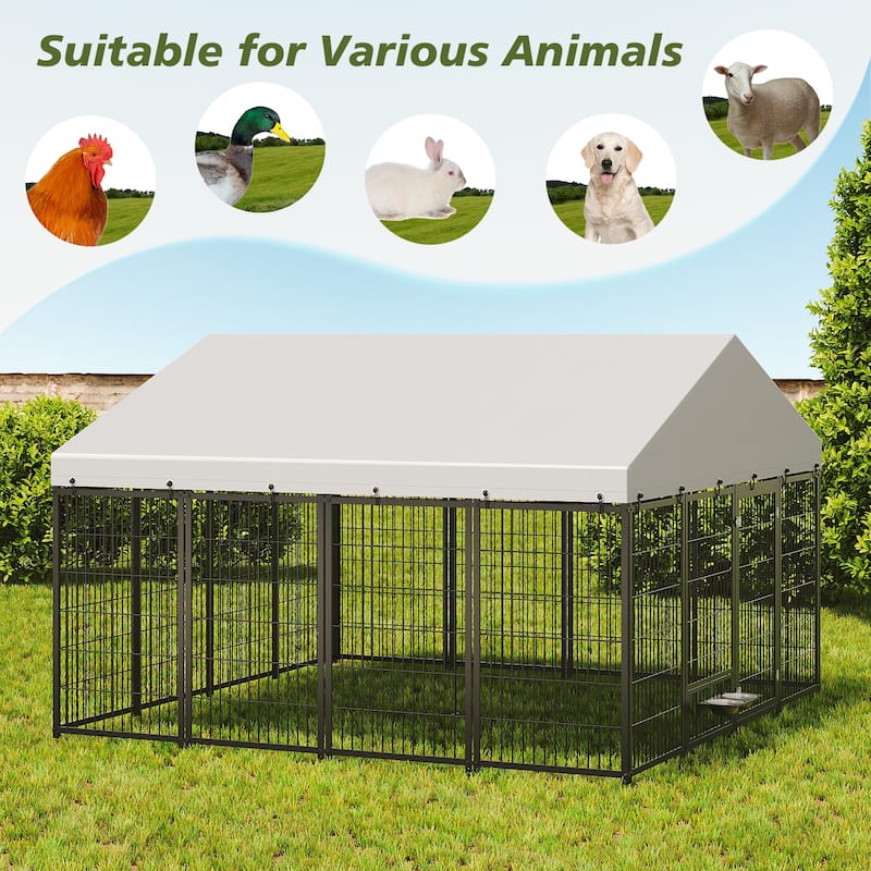 GDF Studio - Rockwell Extra Large Outdoor Dog Kennel with Roof Cover & Feeding System