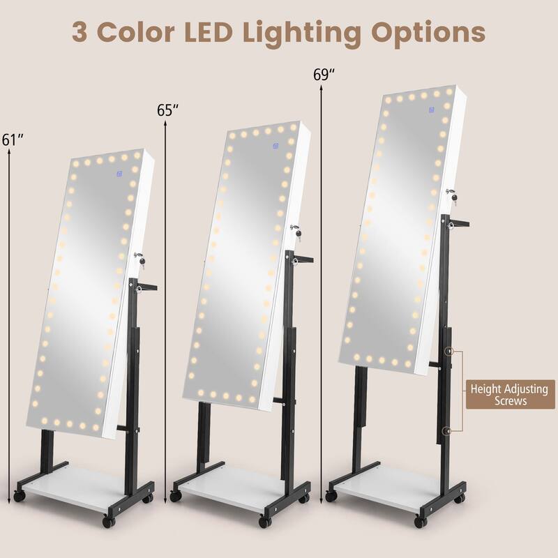 Costway 3 Color 46 LED Lights Mirror Jewelry Cabinet Armoire - See Details