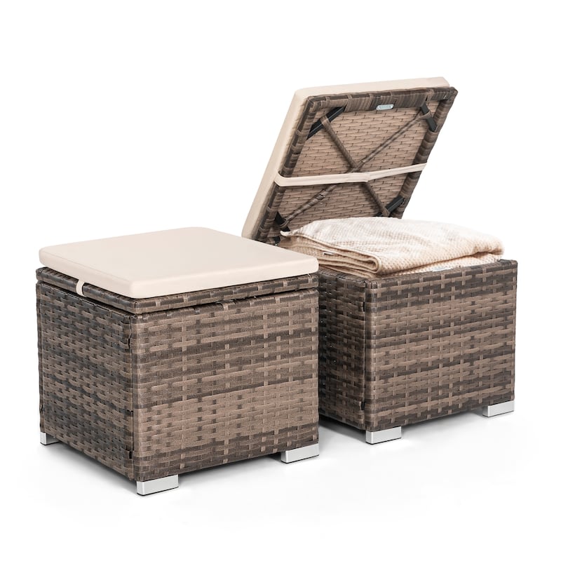 Nuu Garden Outdoor 2-Piece Wicker Ottoman with Storage and Cushion