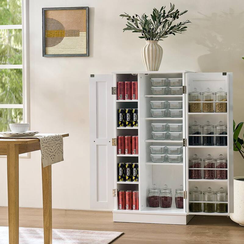 Freestanding Kitchen Pantry Storage Cabinet with Doors & Adjustable Shelves