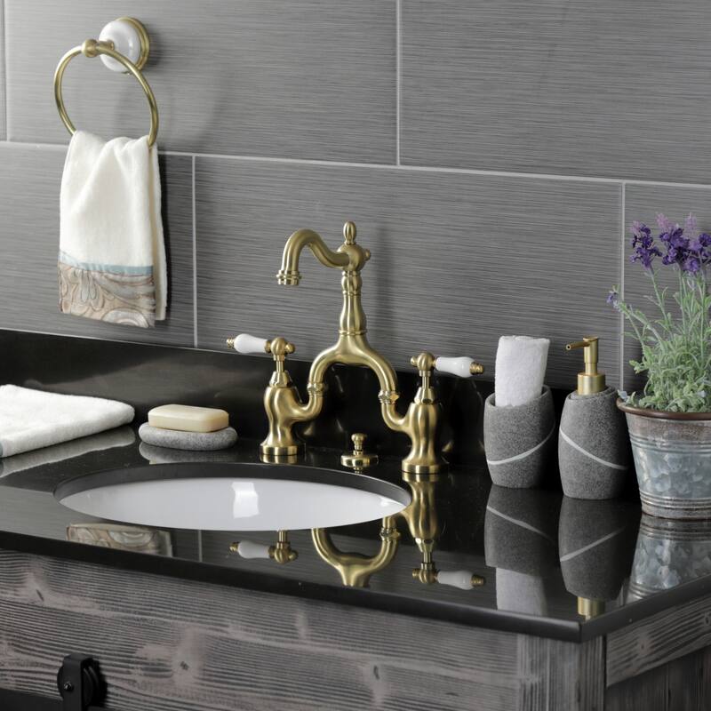 English Country Bridge Bathroom Faucet with Brass Pop-Up