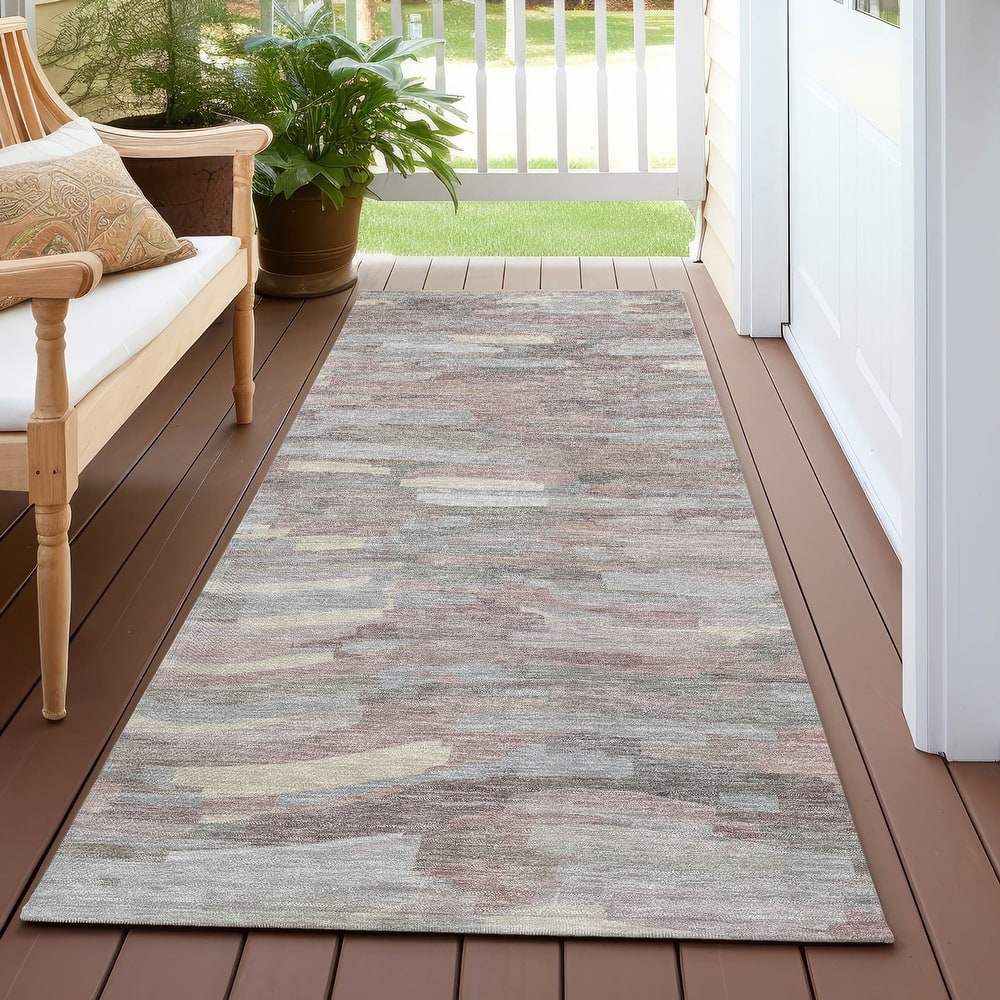 Machine Washable Indoor/ Outdoor Abstract Rock Chantille Rug