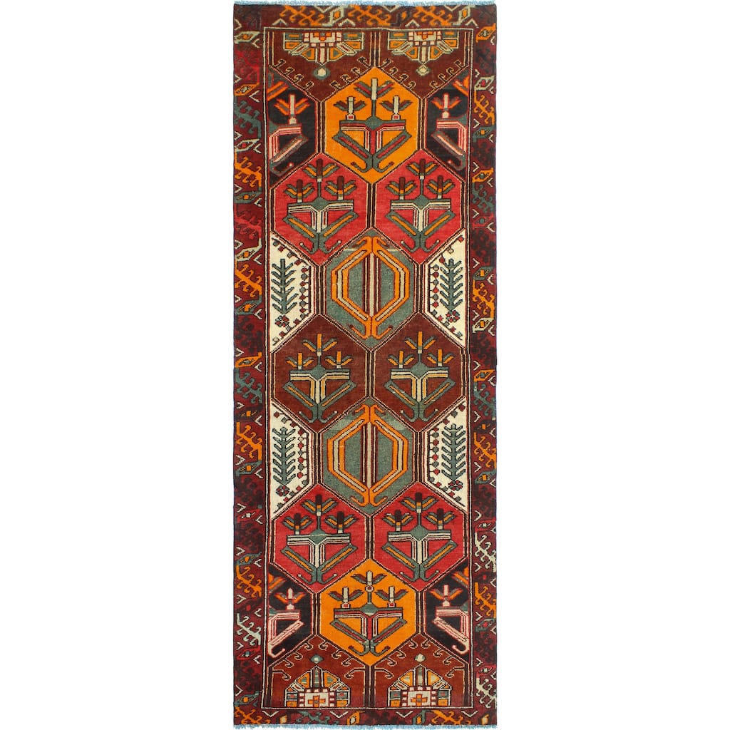 Fine Vintage Distressed Zahida Burgundy/Ivory Runner - 3'3" x 9'5"