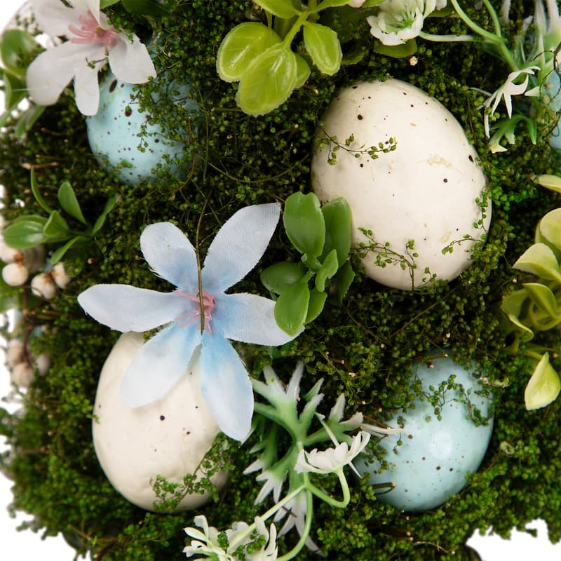 Floral and Foliage Easter Egg Tree - 14" - Blue and White