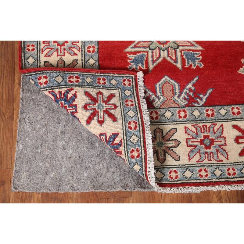 Red Geometric Kazak Area Rug Handmade Bedroom Wool Carpet - 5'0" x 6'9"