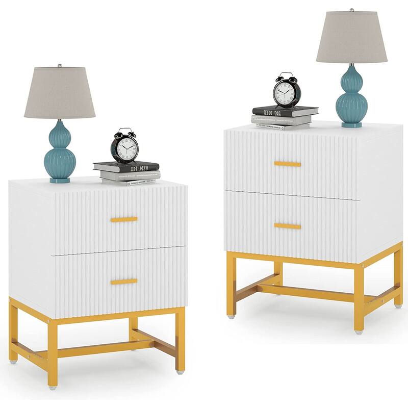 White Nightstand 2-Drawer Bedside Table for Bedroom Sofa side Table - 2 Pcs