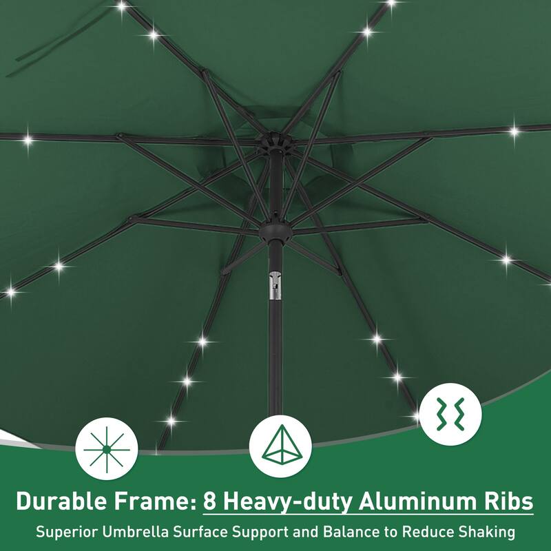 10ft Patio Umbrella with Lights Outdoor Solar Umbrella