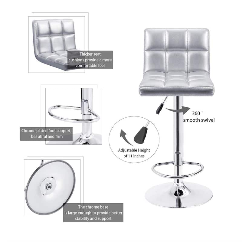 Bar Stools Adjustable Armless Swivel PU Leather Barstools Set of 2