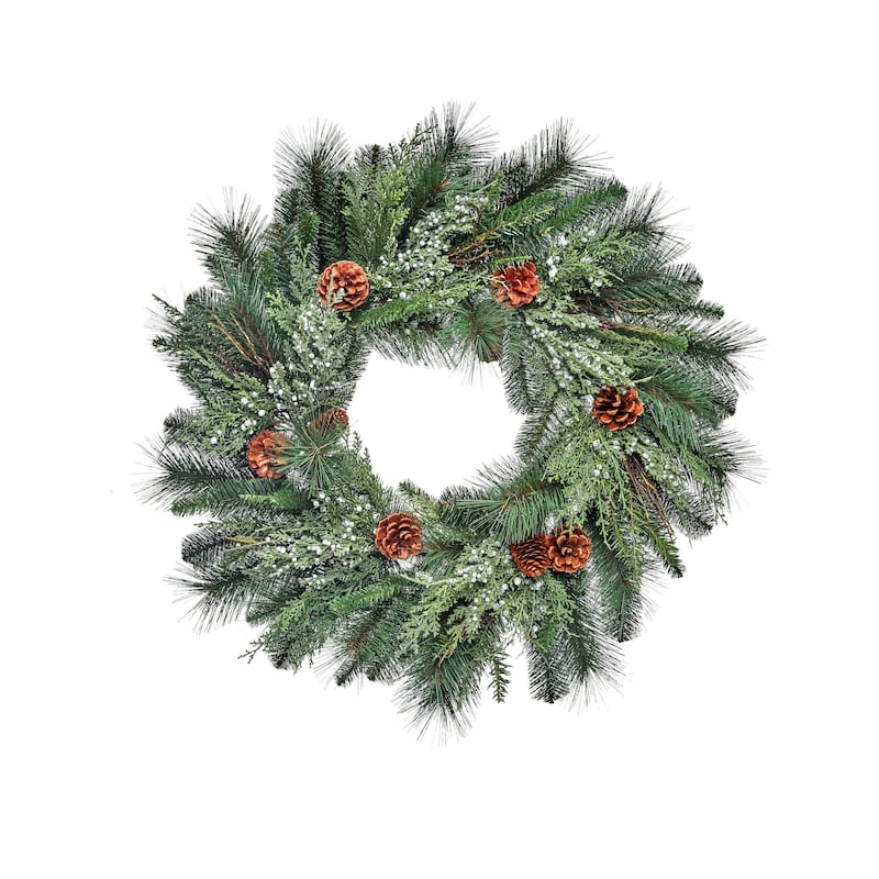 30" Juniper Berry/Pine/Cones Wreath - Green Brown - 30-Inch