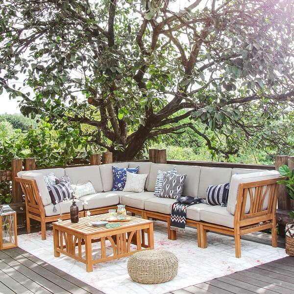 Cambridge Casual Lowell 8-piece Teak Patio Sectional Set with Cushion
