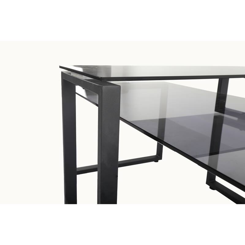 Grey Glass Top and Metal Frame Modern Rectangular Nesting Table Set for Living Room (Set of 2)