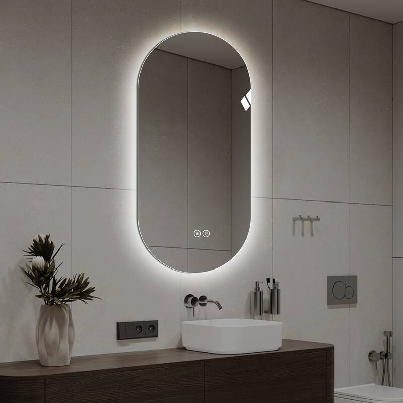 48*24 inch Smart Wall Mounted LED Touch Screen Anti-fog Mirror Bathroom Mirror, Barber Shop Mirror - Antique Silver