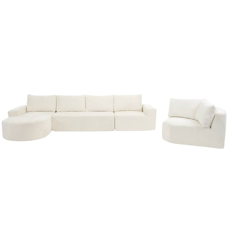 Chenille U-shaped Sofa, Cloud Sectional Sofa Set Upholstered Deep Seat Couches with 6 Pillow Recliner Sofa for Living Room