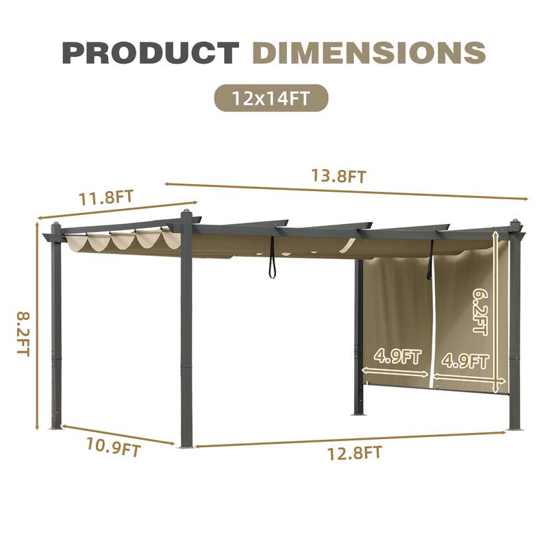 Aoodor Outdoor Pergola with Aluminum Frame & Retractable Canopy