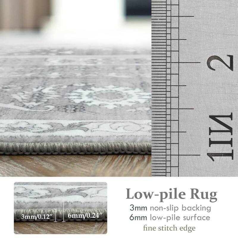 DriftAway Area Rug Washable Rugs for Living Room Non Slip Rubber Backing Low Pile Non Shedding Boho Foldable Vintage Rugs