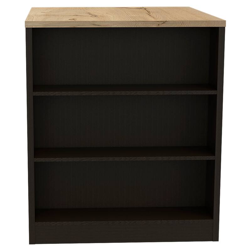 Kitchen Island Table, Two Legs, Three Side Shelves, Black / Pine