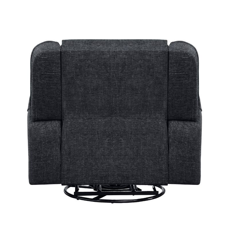 Ruma Swivel Manual Reclining Chair w Tab Pull, Ebony Black Chenille