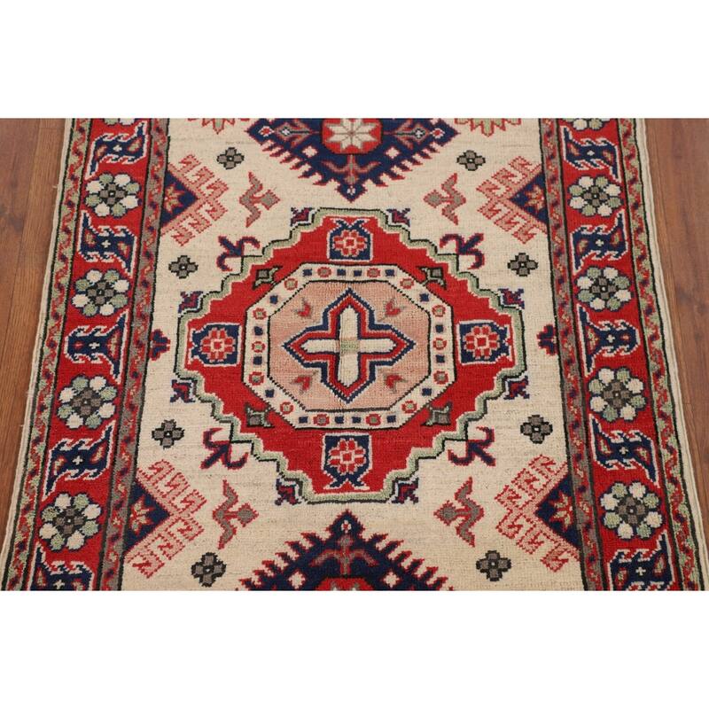 Geometric Kazak Accent Rug Handmade Wool Carpet - 2'7" x 3'9"