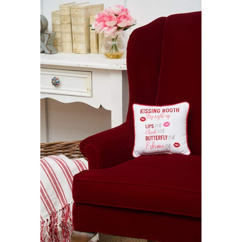 10" x 10" Kissing Booth Valentine's Day Embroidered Small/Petite Accent Pillow