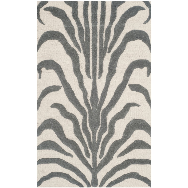 SAFAVIEH Handmade Cambridge Rikey Animal Print Wool Rug - 3' x 5' - Ivory/Dark Grey