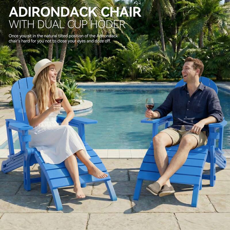 Outdoor All Weather Adirondack Chairs with Movable Footrests, Set of 5/3.