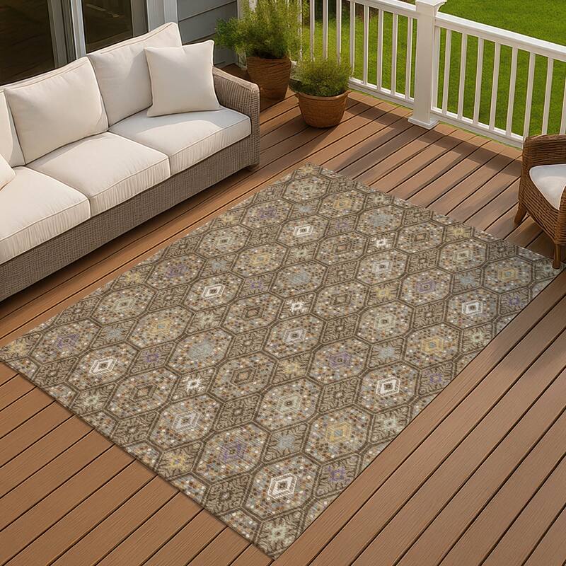 Machine Washable Indoor/ Outdoor Modern Hexi Chantille Rug