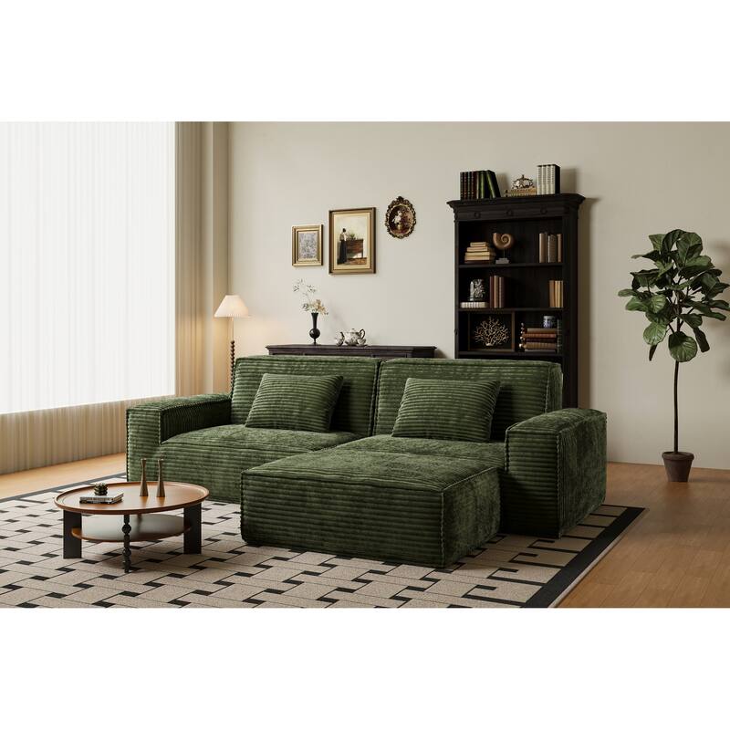 Anmytek Extra Large Plush Modern Striped Fabric Vacuum-Compressed Sofa - Full Sponge High Rebound Green