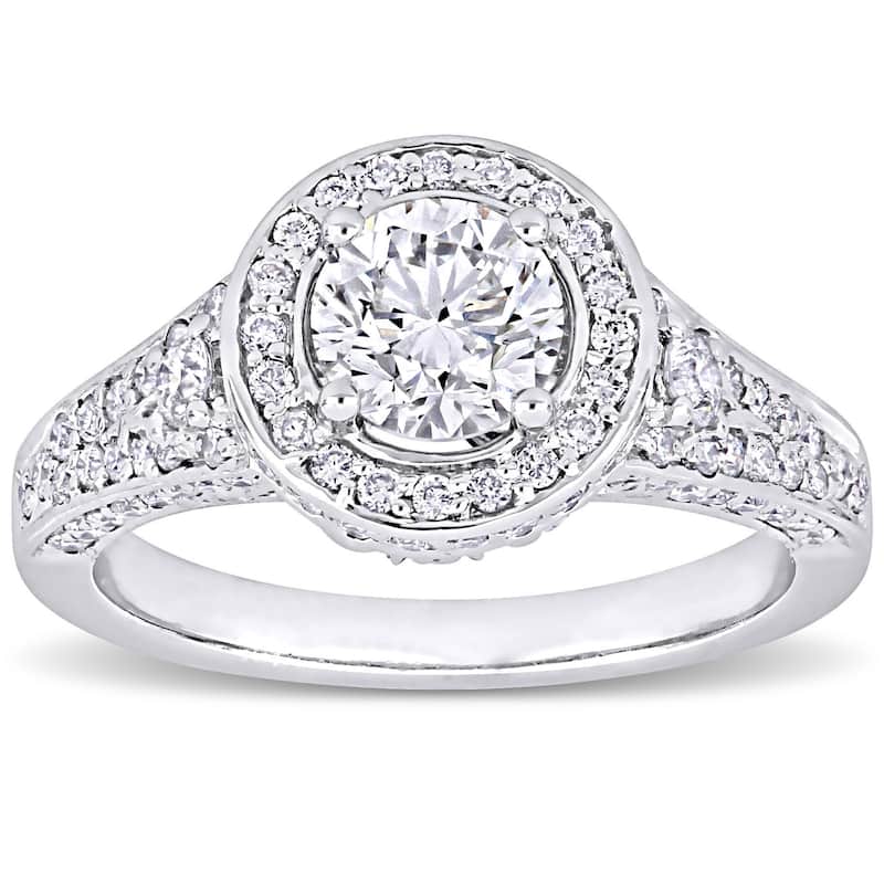 Miadora 1 3/4ct TDW Diamond Halo Vintage Engagement Ring in 14k White Gold