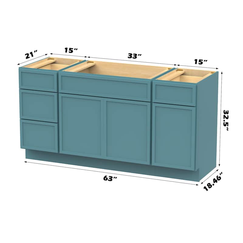 Vanity Art 63" Birch Freestanding Bathroom Vanity Cabinet without Top