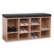 preview thumbnail 1 of 3, Natural Wooden Shoe Cubicle Storage Entryway Bench with Soft Cushion for Seating Natural