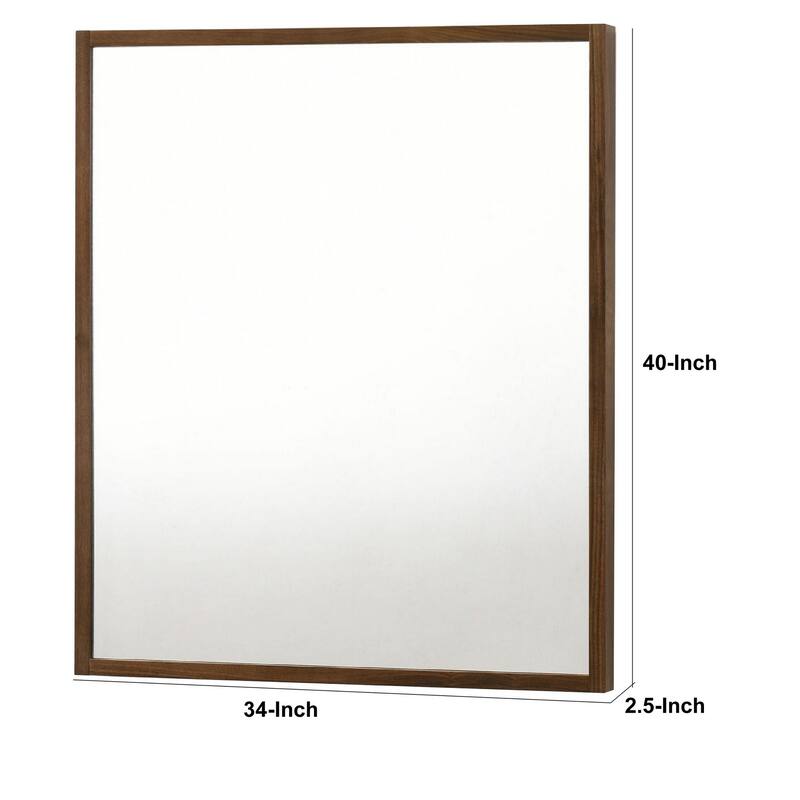 Noe 40 Inch Modern Wall Mirror, Sleek Wood Frame, Walnut Veneer