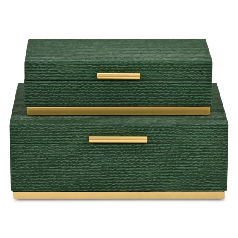 Retro Striped Rectangular Nesting Boxes - 11.75" - Green and Gold - Set of 2