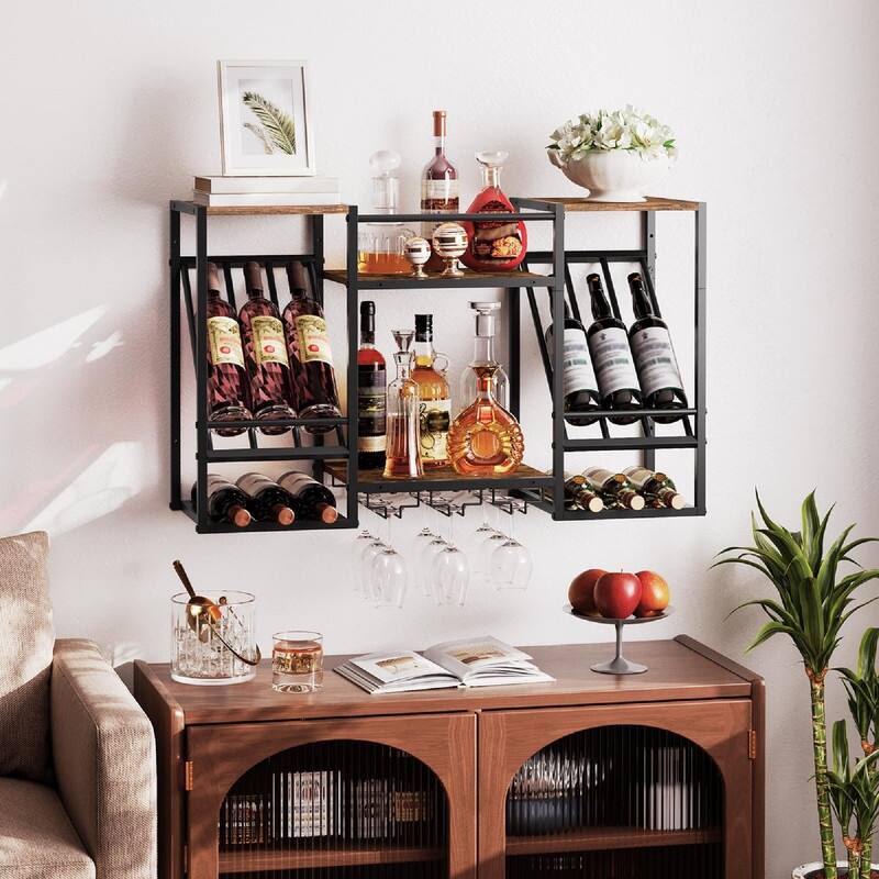 Wall Mounted Wine Rack - 33.4"D x 11"W x 20.4"H