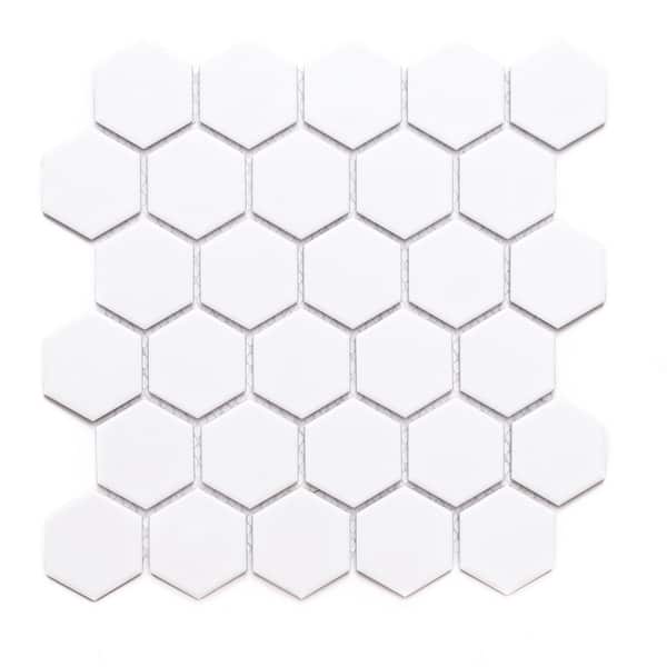 slide 2 of 14, Honeycomb 2" x 2" White Porcelain Floor and Backsplash Wall Tile