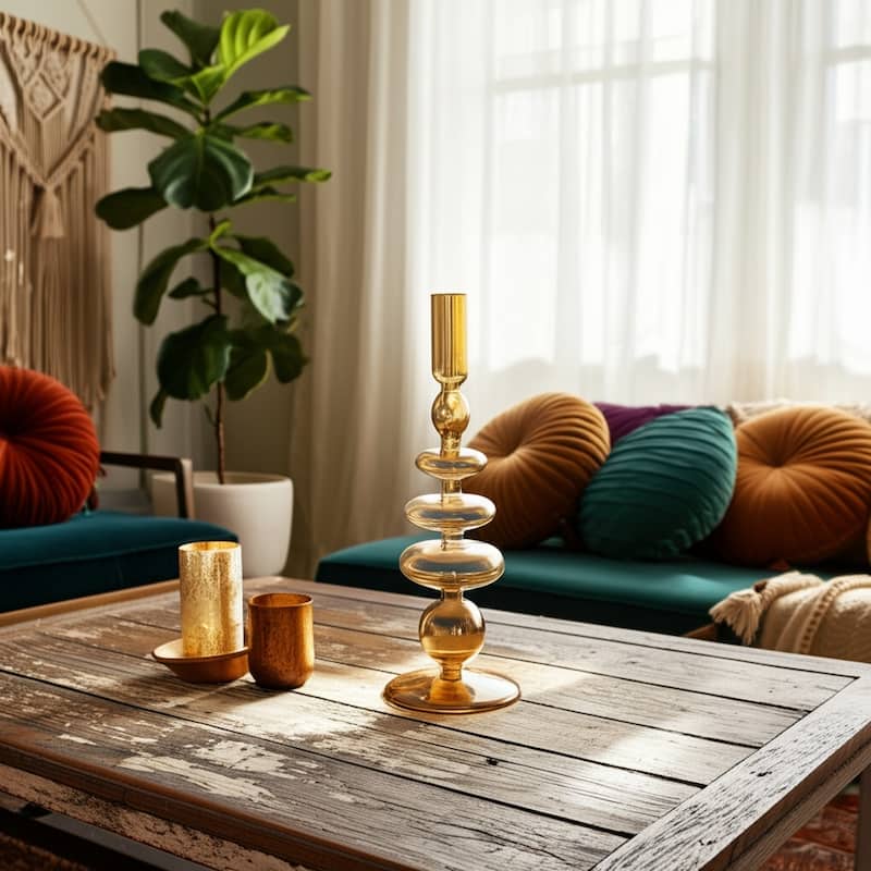 Modern Bubble Glass Candle Holder with Rounded Accent Base