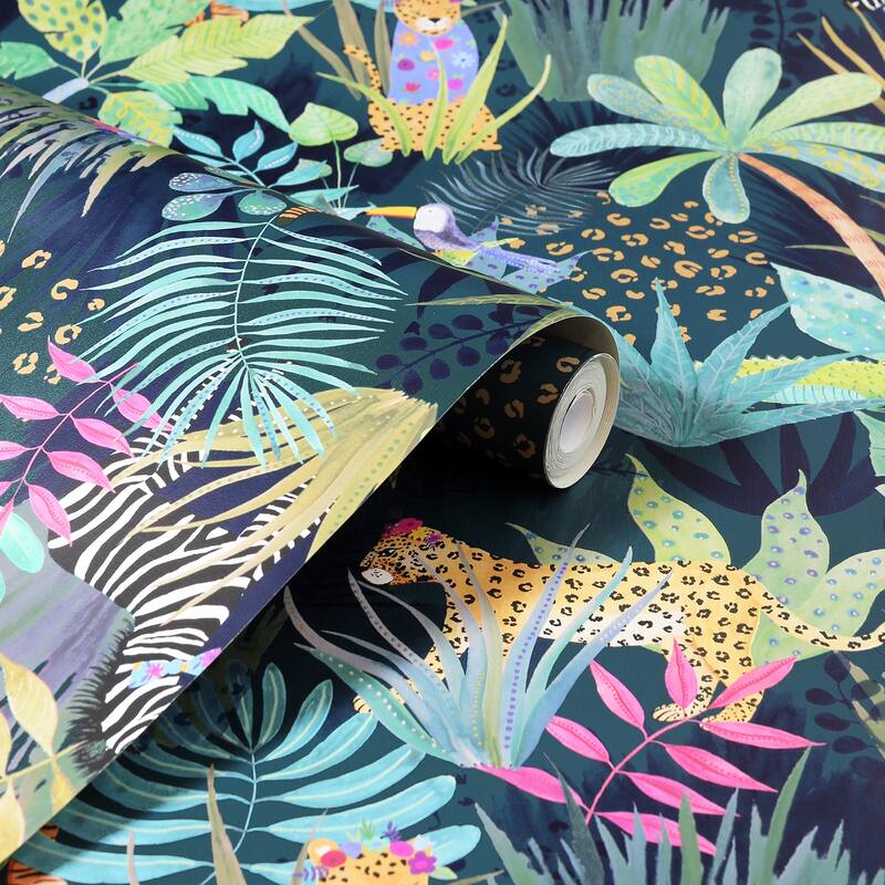 Arthouse Fonda Dark Green Jungle Party Wallpaper